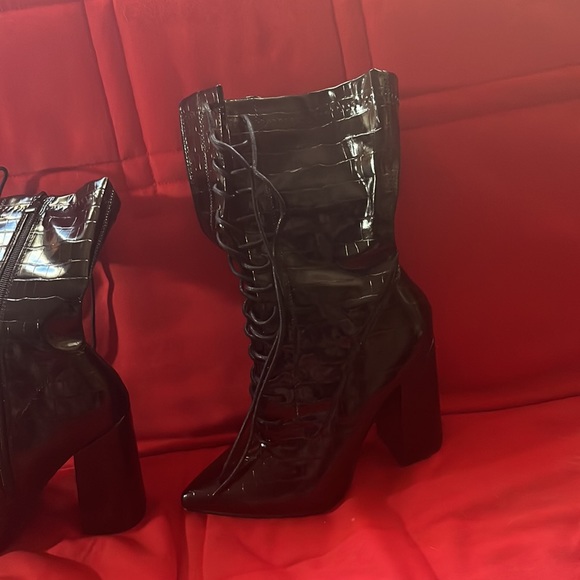 Nasty Gal Black faux Crocodile lace up boots. Never been worn. - Picture 2 of 5